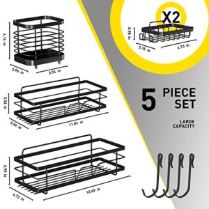 JeyDacitta 2023 New Shower Caddy Shelves,Bathroom Organizer, No Drilling Rustproof Stainless Steel Adhesive Larger Shower Organizer for Bathroom Kitchen Storage, 5 Pack Matte Black