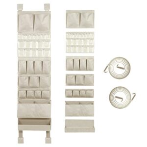 over the door hanging organizer storage wall mount premium durable with 7 unique large pockets customizable metal door hooks 17” wide * 73” long closet organizer office home easy to setup ivory