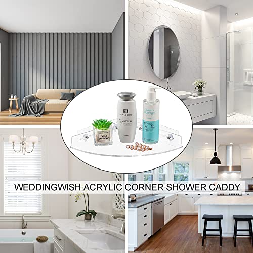 weddingwish 2 Pack Corner Shower Caddy, Transparent Acrylic Shelf, Wall Mounted No Drilling Traceless Adhesive Bathroom Storage Organizer, Storage Rack for Toilet, Shampoo, Dorm, and Kitchen