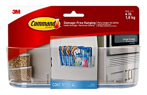 Command Spray Bottle Hangers, 2 Pack, 2 Hangers, 4 Large Strips & Large Caddy, Clear, with 4 Clear Indoor Strips, Organize Damage-Free