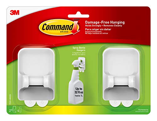 Command Spray Bottle Hangers, 2 Pack, 2 Hangers, 4 Large Strips & Large Caddy, Clear, with 4 Clear Indoor Strips, Organize Damage-Free