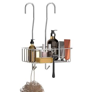 bamodi shower caddy hanging stainless steel | rustproof hanging basket with hooks-shower shelf bathroom accessory with silicone sleeves and rubber rings for noise cancelling (15.7x 9.8x 5 inches)