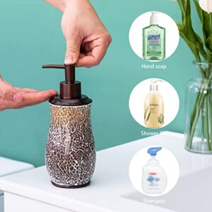 Bathroom Accessories Set 4 Pcs Mosaic Glass Resin Bath Restroom Decor Sets Collection Includes Lotion Soap Dispenser Toothbrush Holder Tumbler Soap Dish Bathroom Vanity Countertop Brown