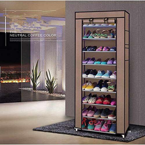 Shoe Rack 10 Tier, Shoe Organizer With Cover, Shoe Rack 24 Inches Wide, Shoe Stand For Bedroom, Space Saving Shoe Rack Organizer, Sneaker Rack (Coffee)