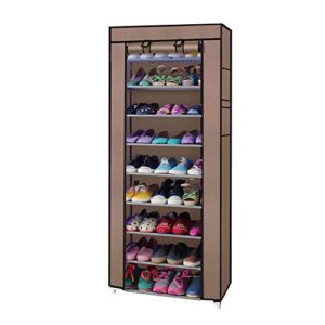 Shoe Rack 10 Tier, Shoe Organizer With Cover, Shoe Rack 24 Inches Wide, Shoe Stand For Bedroom, Space Saving Shoe Rack Organizer, Sneaker Rack (Coffee)