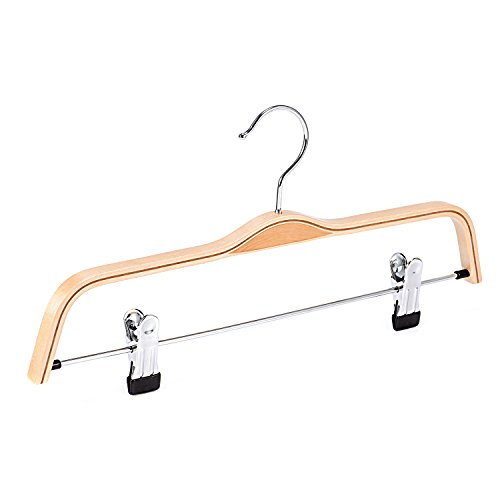 RoyalHanger Wood Hangers 10-Pack, Pants Hangers Skirt Hangers Wooden Hangers with 2 Adjustable Clips, Natural Finish