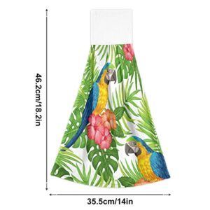 DJYQBFA Floral Bird Macaw Parrot Kitchen Towels Absorbent Hanging Kitchen Towels with Loop Set 2 Pcs Hanging Kitchen Towels for Bathroom Laundry Room Decor