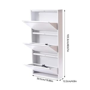 RudiUsoy Wall Mounted Shoe Cabinet, 3 Drawer Shoe Storage Cabinet 19.88''x4.8''x40.67'' Wall Mounted Metal Shoe Rack Orgainzer for Entryway, Hallway and Corridor - Holds 9 Pair Shoes (White)