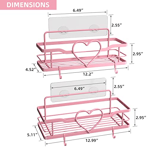 FLCITY Sweet Heart Shower Caddy with 4 Hooks, 2pcs No Drilling Self Adhesive Shower Organizer Shelf, Stainless Steel Bathroom Shower Shelf, Rustproof Shower Rack for Bathroom Kitchen Storage