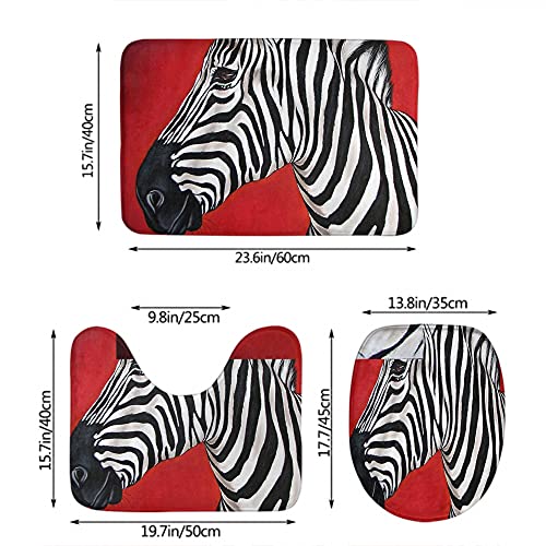 WONDERTIFY Zebra Bathroom Antiskid Pad African Black White Stripe Wild Animals Exotic Wildlife 3 Pieces Bathroom Rugs Set, Bath Mat+Contour+Toilet Lid Cover Red