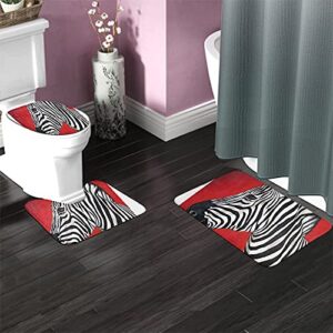 WONDERTIFY Zebra Bathroom Antiskid Pad African Black White Stripe Wild Animals Exotic Wildlife 3 Pieces Bathroom Rugs Set, Bath Mat+Contour+Toilet Lid Cover Red