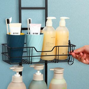 Fogein Over the Door Shower Caddy, Hanging Organizer Shelf Rustproof, Shower Basket with Suction Cup, Bathroom Shower Caddy Over The Door with Hook & Soap Box, No Drilling(3 Tier, Black)