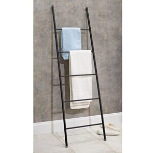 mDesign Metal Leaning Towel Ladder for Bathroom - Decorative, Modern Bath Towel Ladder Rack - Standing Display Holder for Bathroom Towels - Bathroom Wall Ladder Rack - Omni Collection - Matte Black