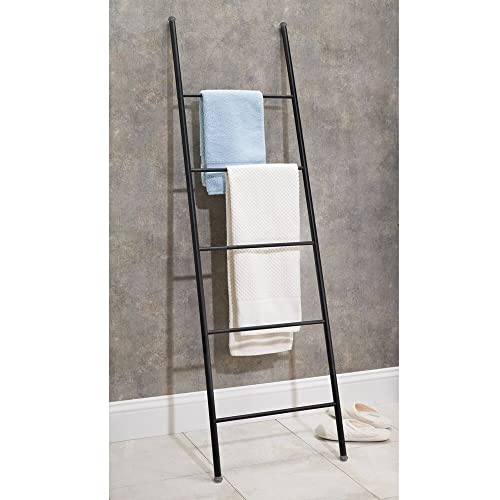 mDesign Metal Leaning Towel Ladder for Bathroom - Decorative, Modern Bath Towel Ladder Rack - Standing Display Holder for Bathroom Towels - Bathroom Wall Ladder Rack - Omni Collection - Matte Black