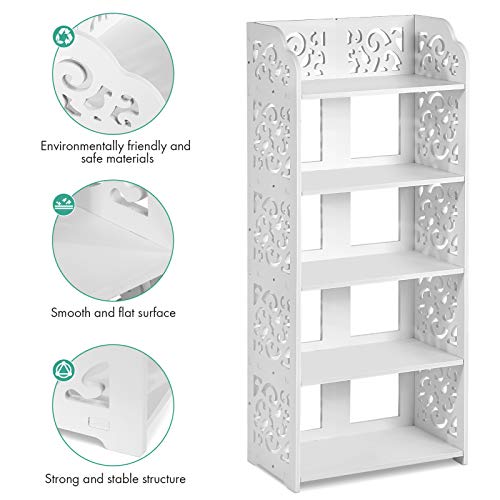 Zerone Shoe Organizer, 5Tier Shoe Cabinet Rack with White Chic Hollow Shoe Closet Wood Plastic Plate Storage Organizer Stand Shelf Holder Space Saving