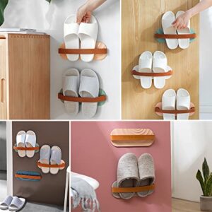 Huakaile Wall Mounted Slipper Holder, Bathroom Wall Hanging Slipper Rack, Adhesive Shoe Holder, Sticky Slippers Shelf Hanging Shoe Organizers for Door Entryway Small Space (Gray)