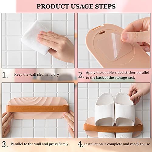 Huakaile Wall Mounted Slipper Holder, Bathroom Wall Hanging Slipper Rack, Adhesive Shoe Holder, Sticky Slippers Shelf Hanging Shoe Organizers for Door Entryway Small Space (Gray)