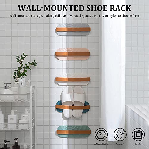 Huakaile Wall Mounted Slipper Holder, Bathroom Wall Hanging Slipper Rack, Adhesive Shoe Holder, Sticky Slippers Shelf Hanging Shoe Organizers for Door Entryway Small Space (Gray)