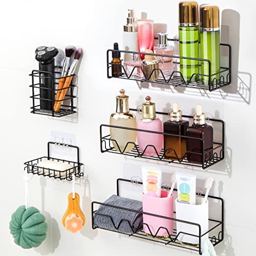 Shower Caddy, 5 Packs Shower Organizer Shelf, Adhesive Shower Shelves No Drilling, Large Capacity, Rustproof Stainless Steel Wall Bathroom Organizer Basket with Adhesives for Bathroom & Kitchen