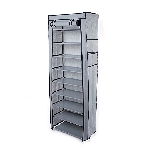 HOBBYN Shoe Rack,10 Tiers Shoe Rack with Dustproof Cover Closet Shoe Storage Cabinet Organizer Gray