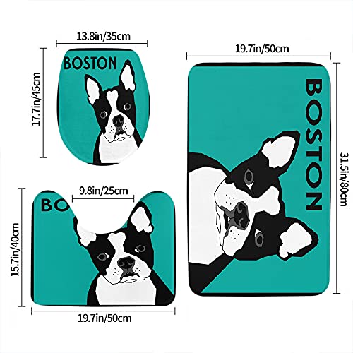 AOYEGO Boston Terrier Bathroom Rugs Set of 3 Cute Cartoon French Bulldog Non Slip 31.5X19.7 Inch Soft Absorbent Polyester for Tub Shower Toilet