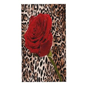 covasa hand towels for bathroom,set of 2,leopard red rose mix wild animal leopard print pattern romantic creative,soft absorbent small bath towel kitchen dish guest towel home decor 15.7"x27.5"