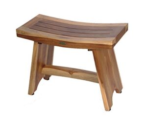 ecodecors serenity shower stool natural teak wood eastern style shower bench with curved seat, wooden shower seat spa stool in earthy teak finish - 24 inches