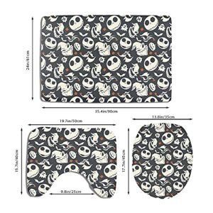 3 Piece Cartoon Skull Bath Mat Set, Cute Ghost Bathroom Mats Set Non-Slip Bathroom Rugs/Contour Mat/Toilet Cover