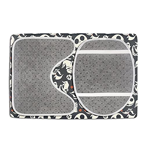 3 Piece Cartoon Skull Bath Mat Set, Cute Ghost Bathroom Mats Set Non-Slip Bathroom Rugs/Contour Mat/Toilet Cover