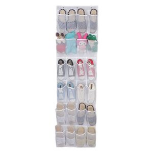 24 grid large pockets mesh storage bag behind the door, over the door hanging shoe organizer , free iinstallation, carrying stainless steel hooks(white)