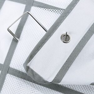 24 Grid Large Pockets Mesh Storage Bag Behind The Door, Over The Door Hanging Shoe Organizer , Free iInstallation, Carrying Stainless Steel Hooks(White)