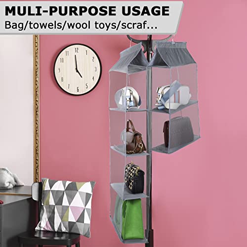 7 Pcs Hanging Purse Organizer for Closet, 3 Pcs 4-Shelf Closet Purse Shelf Hanger and 4 Pcs 2-Shelf Handbag Organizer, Breathable Mesh Purse Storage Organizer Bag Holder for Wall Closet Wardrobe