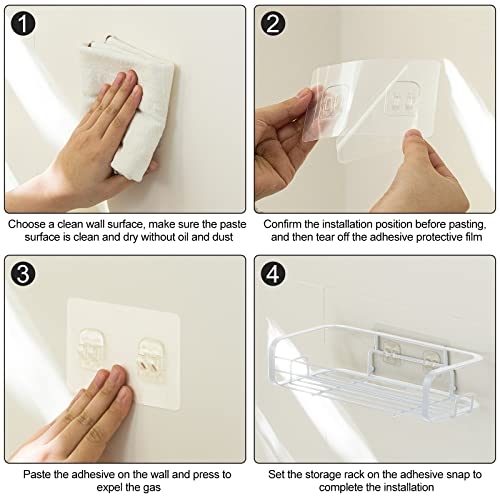 Poeland Shower Caddy Shelf with Hooks, Wall Mounted Organizer No Drilling Adhesive Floating Shelf Storage Rack for Bathroom, Kitchen White