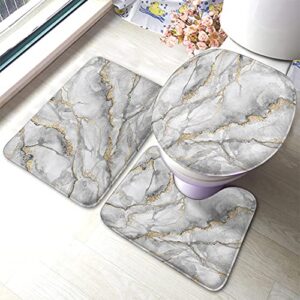 wondertify white marble bathroom antiskid pad fashion marbling granite stone 3 pieces bathroom rugs set, bath mat+contour+toilet lid cover gold black gray