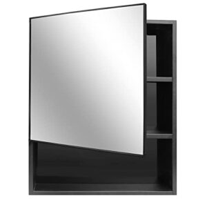 prosfalt 23.6 x19.6 mirrored medicine cabinet, space aluminum wall mounted bathroom storage, water and rust resistant, recess mount - black black