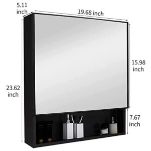 prosfalt 23.6 x19.6 Mirrored Medicine Cabinet, Space Aluminum Wall Mounted Bathroom Storage, Water and Rust Resistant, Recess Mount - Black Black