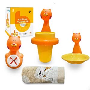 aboveb kids bathroom accessories - kids bathroom set - kids toothbrush holder set - dish soap kids - cotton kids towel, orange
