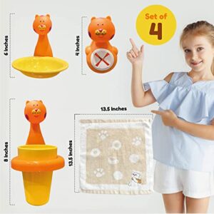 ABOVEB Kids Bathroom Accessories - Kids Bathroom Set - Kids Toothbrush Holder Set - Dish Soap Kids - Cotton Kids Towel, Orange