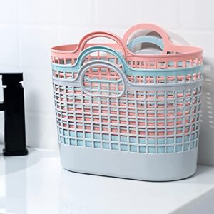rejomiik Portable Shower Caddy Basket, Plastic Storage Soft Carry Tote with Handles Drainage Organizer Toiletry Bag Box for Bathroom, College Dorm Room Essentials, Kitchen, Camp, Gym - Blue