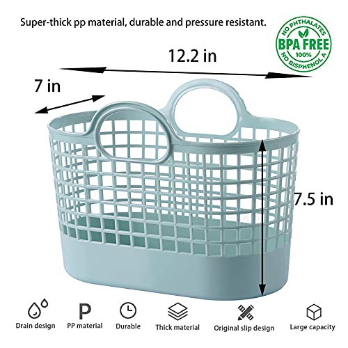 rejomiik Portable Shower Caddy Basket, Plastic Storage Soft Carry Tote with Handles Drainage Organizer Toiletry Bag Box for Bathroom, College Dorm Room Essentials, Kitchen, Camp, Gym - Blue