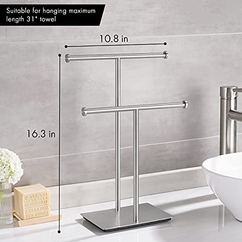 KES Hand Towel Stand for Bathroom Countertop Double-T Towel Holder Towel Rack with Square Base SUS304 Stainless Steel Brushed Finish, BTH209B-2