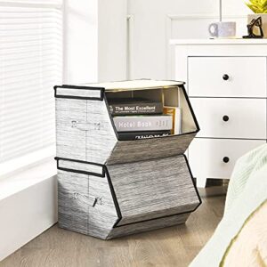 Giantex Storage Bins Set of 4 Stackable Cubes Fabric Baskets w/Lid, Handles, Magnetic Linen Container Boxes for Toys, Clothes, Files Foldable Closet Organize Bags 15”x14”x10” (Black+Gray)