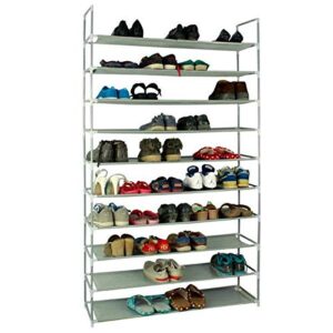 US in Stock Room-Saving 10-Layers 9 Lattices Shoe Rack with Dustproof Cover Closet Shoe Storage Cabinet Organizer Portable Shoe Storage Sturdy Plastic Shoe Shelf for Closet Entryway Garage Bedroom