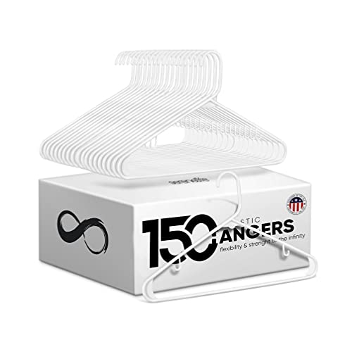 White Standard Plastic Hangers, Mega Pack,150 Pieces Hangers for Clothes, Durable Tubular Hanger Slip Design Cloth Hanger Set with 2 Integrated Strap Hook Design