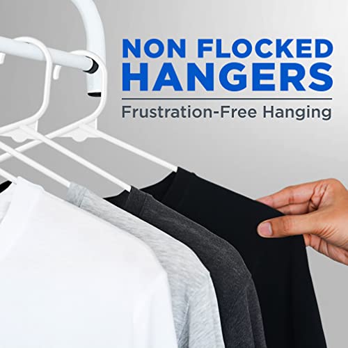 White Standard Plastic Hangers, Mega Pack,150 Pieces Hangers for Clothes, Durable Tubular Hanger Slip Design Cloth Hanger Set with 2 Integrated Strap Hook Design