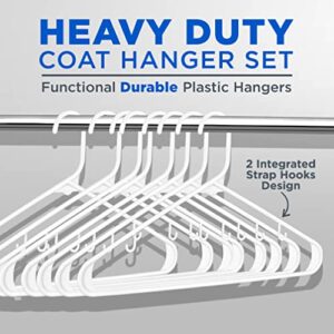 White Standard Plastic Hangers, Mega Pack,150 Pieces Hangers for Clothes, Durable Tubular Hanger Slip Design Cloth Hanger Set with 2 Integrated Strap Hook Design