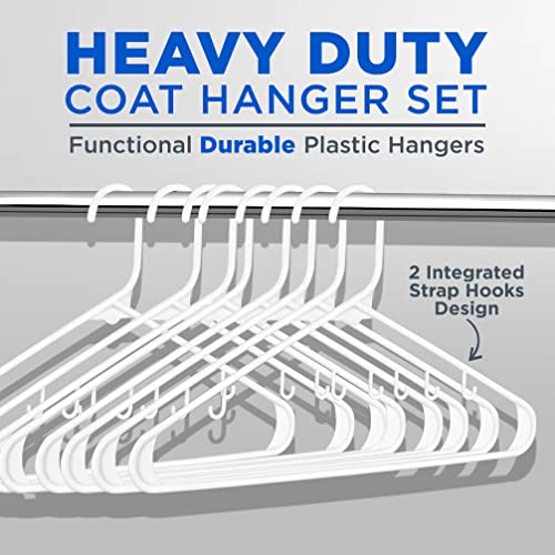 White Standard Plastic Hangers, Mega Pack,150 Pieces Hangers for Clothes, Durable Tubular Hanger Slip Design Cloth Hanger Set with 2 Integrated Strap Hook Design