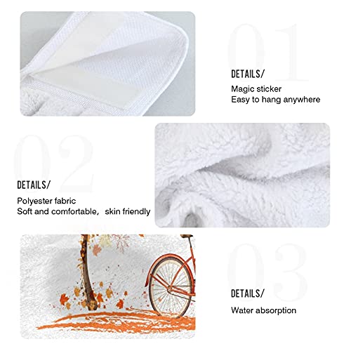 2 Pack Fall Maple Tree Bike Hanging Kitchen Towel with Loop Romantic Autumn Bicycle Hand Towels Soft Microfiber Coral Velvet Dish Towel for Bathroom Washcloth Absorbent Tie Towel