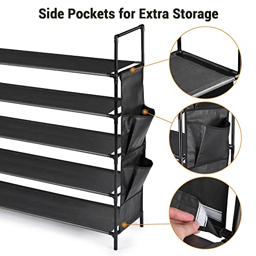 Yescom Black 5-Tier Shoe Rack Storage Organizer 25 Pair for Entryway,Hallway,Closet