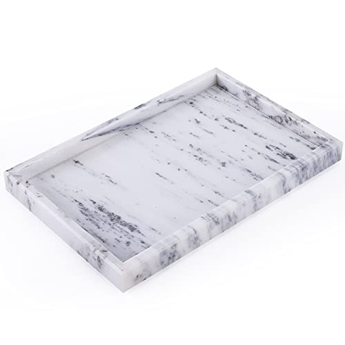 HESHIBI Marble Tray,Bathroom Tray,100% Natural Marble Vanity Tray for Bathroom,Kitchen,Toilet Tank,Vanity. White 12"x 8" x1.2"